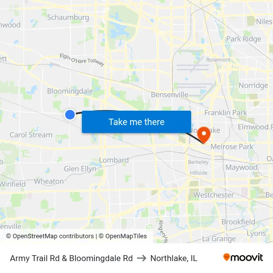 Army Trail Rd & Bloomingdale Rd to Northlake, IL map