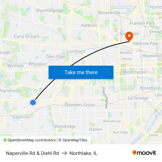Naperville Rd & Diehl Rd to Northlake, IL map