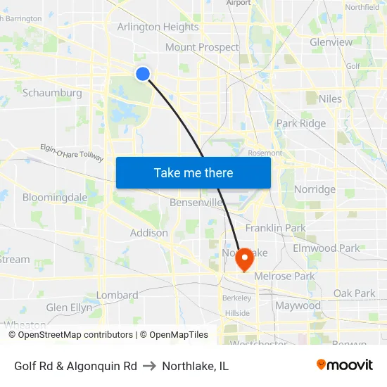 Golf Rd & Algonquin Rd to Northlake, IL map