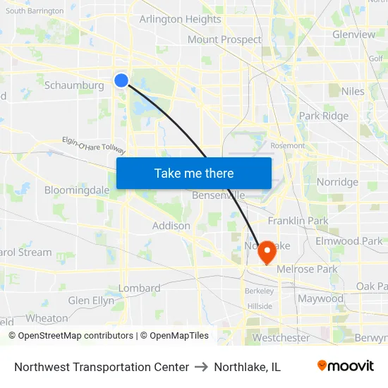 Northwest Transportation Center to Northlake, IL map