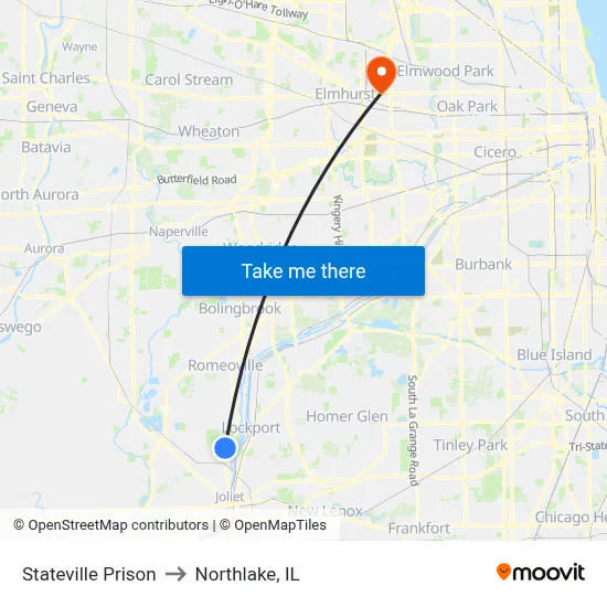 Stateville Prison to Northlake, IL map