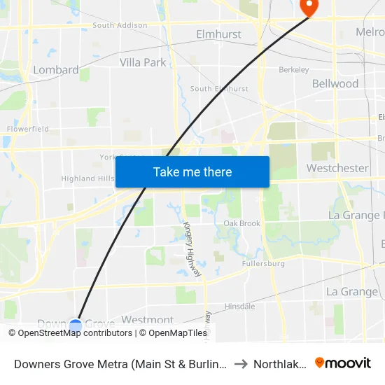 Downers Grove Metra (Main St & Burlington Ave) to Northlake, IL map
