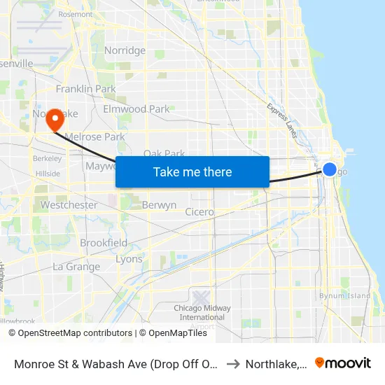 Monroe St & Wabash Ave (Drop Off Only) to Northlake, IL map