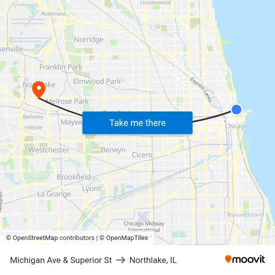 Michigan Ave & Superior St to Northlake, IL map
