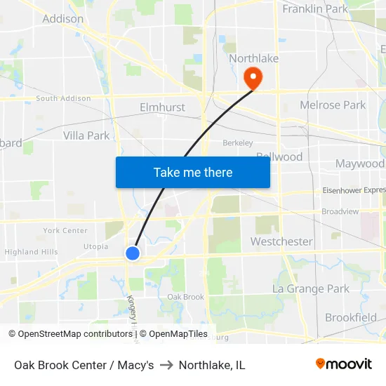 Oak Brook Center / Macy's to Northlake, IL map