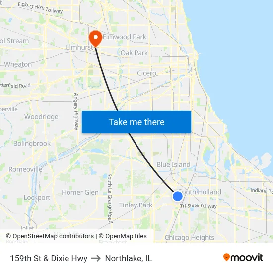 159th St & Dixie Hwy to Northlake, IL map