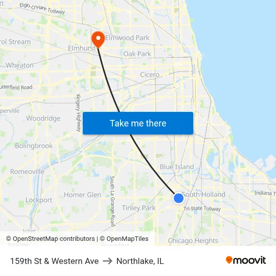 159th St & Western Ave to Northlake, IL map