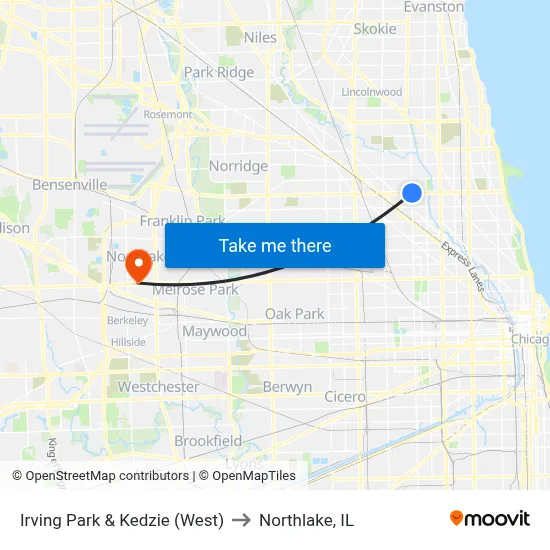 Irving Park & Kedzie (West) to Northlake, IL map