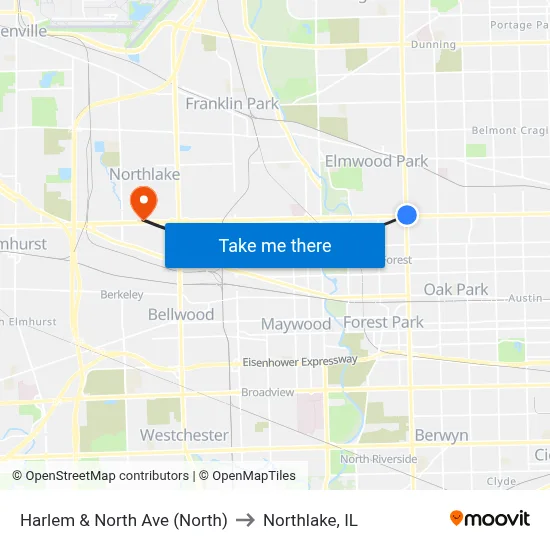 Harlem & North Ave (North) to Northlake, IL map