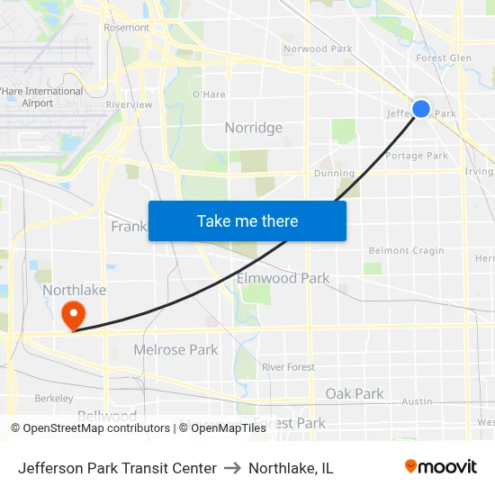 Jefferson Park Transit Center to Northlake, IL map