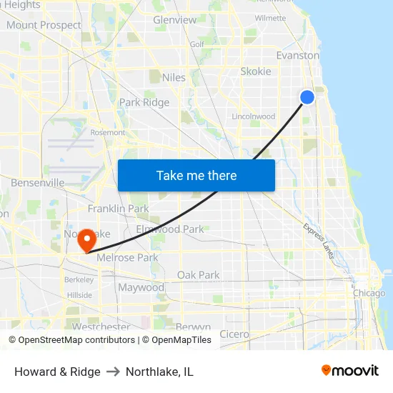 Howard & Ridge to Northlake, IL map