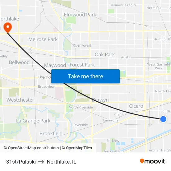 31st/Pulaski to Northlake, IL map