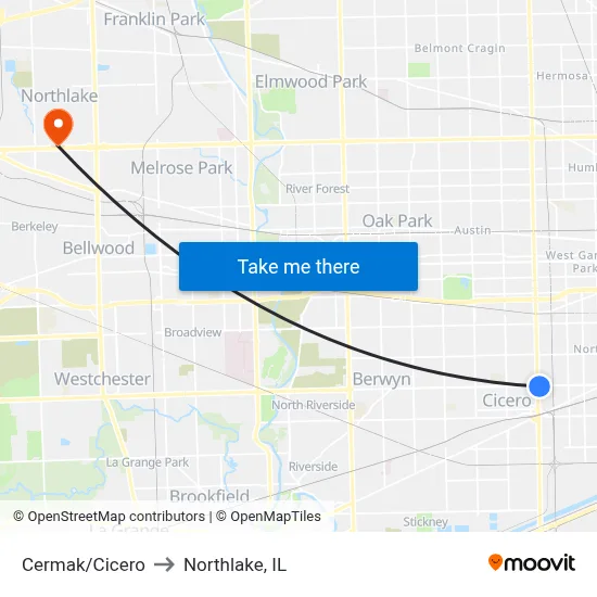Cermak/Cicero to Northlake, IL map