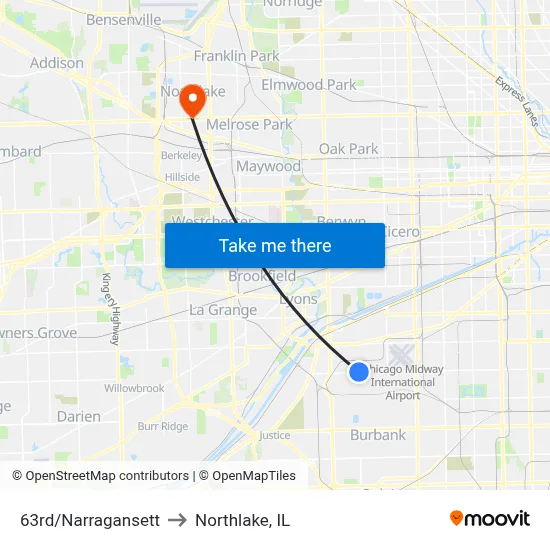 63rd/Narragansett to Northlake, IL map