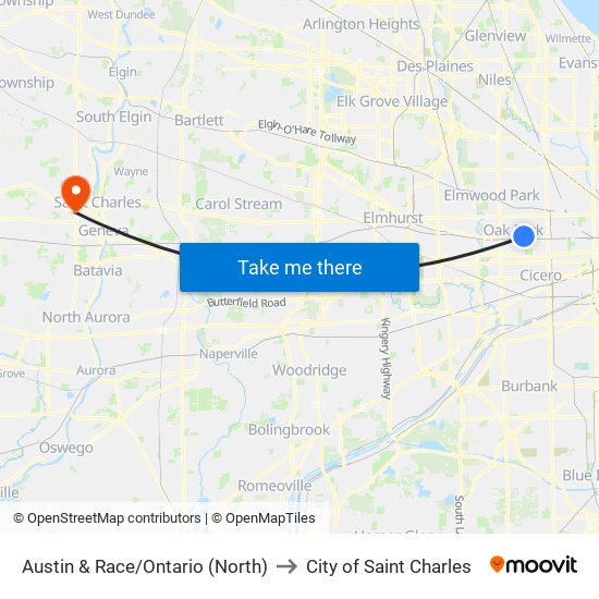 Austin & Race/Ontario (North) to City of Saint Charles map