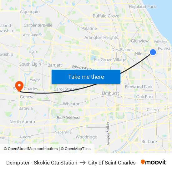 Dempster - Skokie Cta Station to City of Saint Charles map