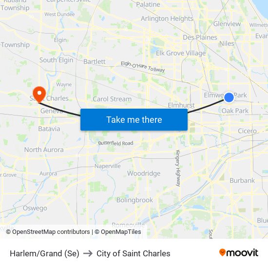 Harlem/Grand (Se) to City of Saint Charles map