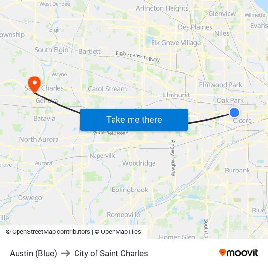 Austin (Blue) to City of Saint Charles map