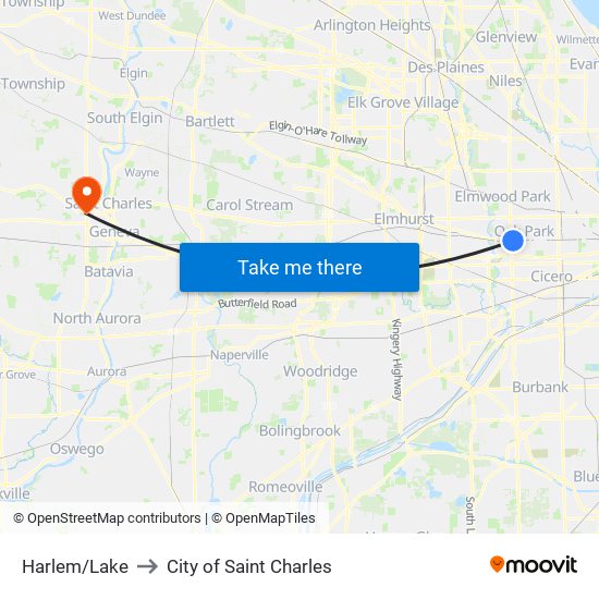 Harlem/Lake to City of Saint Charles map