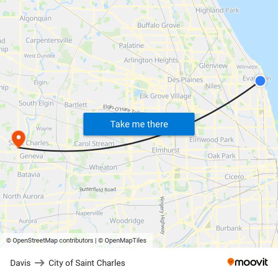 Davis to City of Saint Charles map