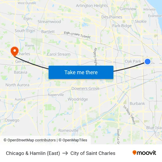 Chicago & Hamlin (East) to City of Saint Charles map