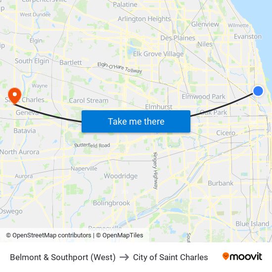 Belmont & Southport (West) to City of Saint Charles map