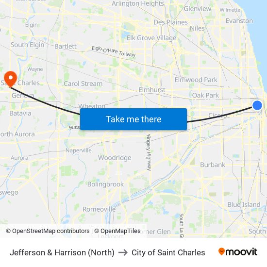 Jefferson & Harrison (North) to City of Saint Charles map