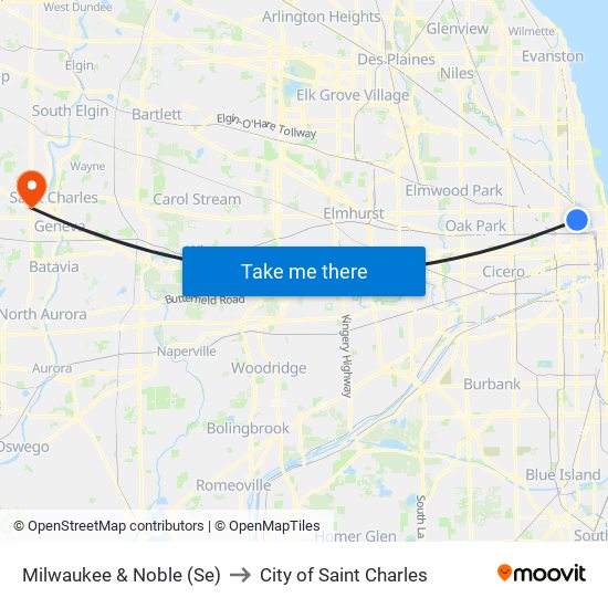 Milwaukee & Noble (Se) to City of Saint Charles map