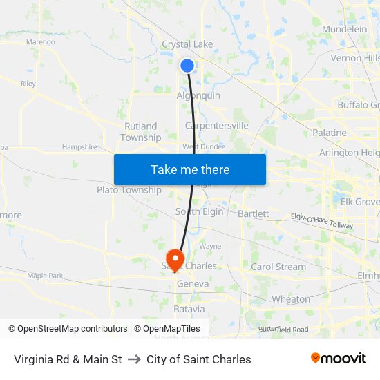 Virginia Rd & Main St to City of Saint Charles map