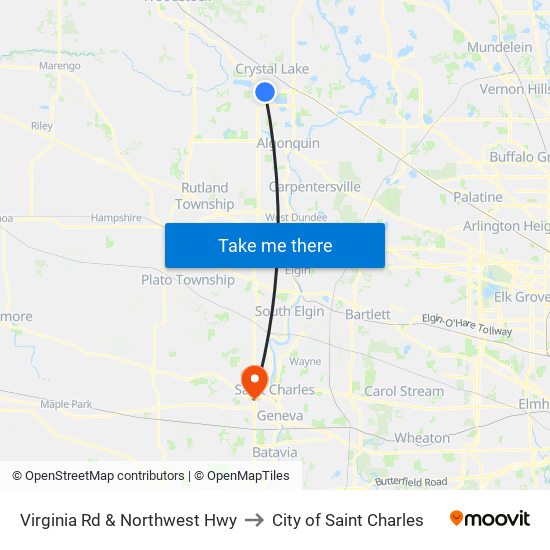 Virginia Rd & Northwest Hwy to City of Saint Charles map