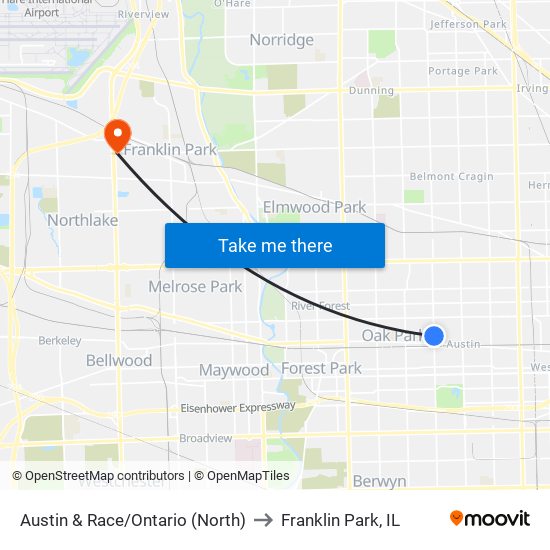 Austin & Race/Ontario (North) to Franklin Park, IL map