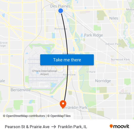 Pearson St & Prairie Ave to Franklin Park, IL map