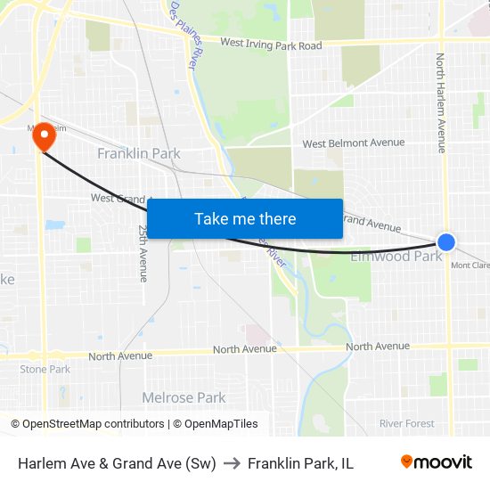 Harlem Ave & Grand Ave (Sw) to Franklin Park, IL map