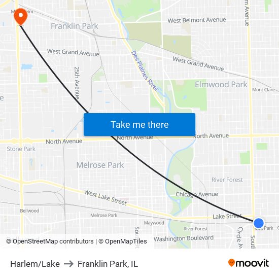 Harlem/Lake to Franklin Park, IL map