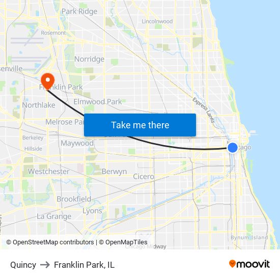 Quincy to Franklin Park, IL map