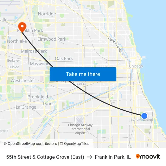 55th Street & Cottage Grove (East) to Franklin Park, IL map