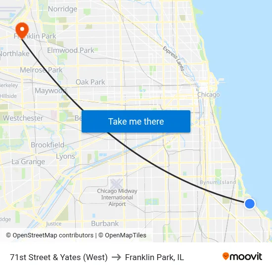 71st Street & Yates (West) to Franklin Park, IL map