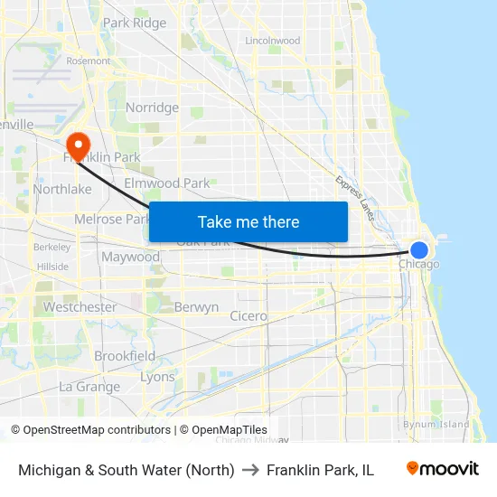 Michigan & South Water (North) to Franklin Park, IL map
