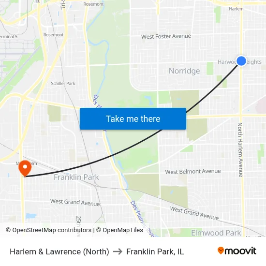 Harlem & Lawrence (North) to Franklin Park, IL map
