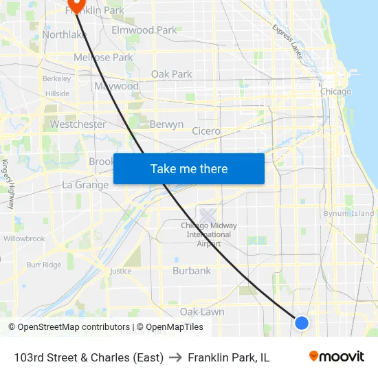 103rd Street & Charles (East) to Franklin Park, IL map