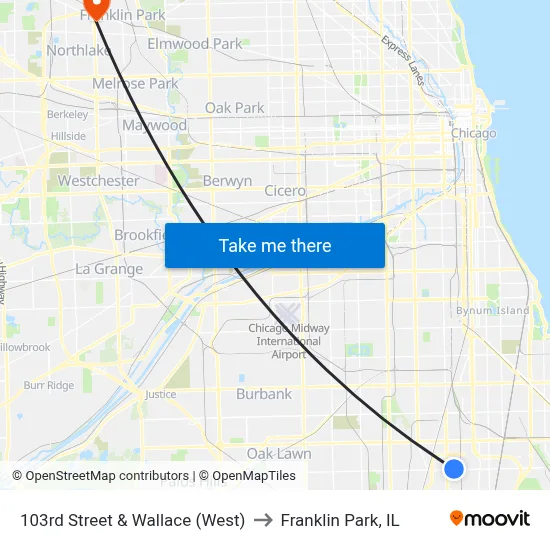 103rd Street & Wallace (West) to Franklin Park, IL map