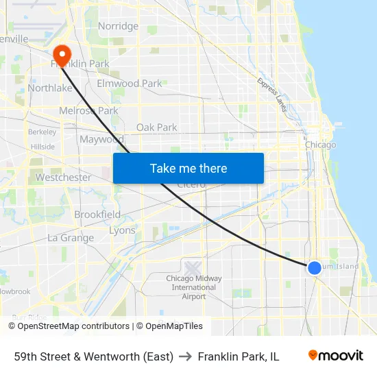 59th Street & Wentworth (East) to Franklin Park, IL map