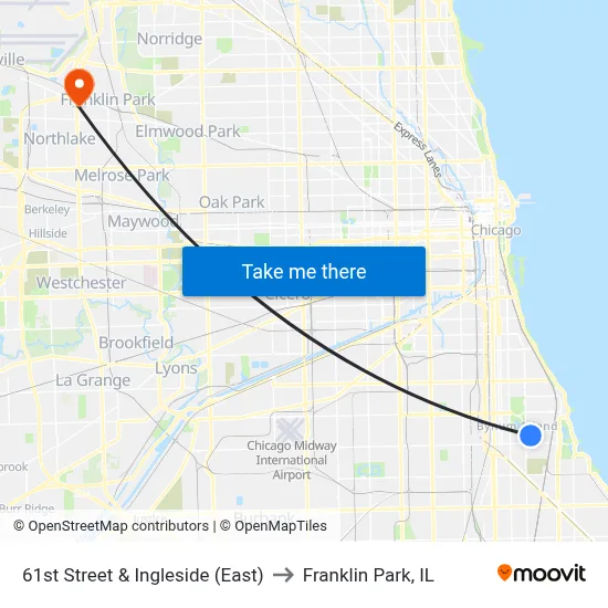 61st Street & Ingleside (East) to Franklin Park, IL map