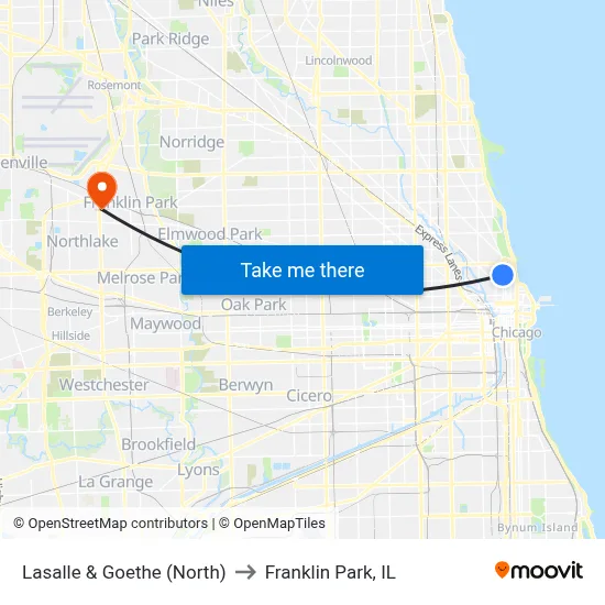 Lasalle & Goethe (North) to Franklin Park, IL map