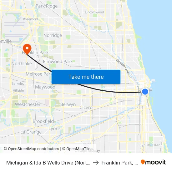 Michigan & Ida B Wells Drive (North) to Franklin Park, IL map