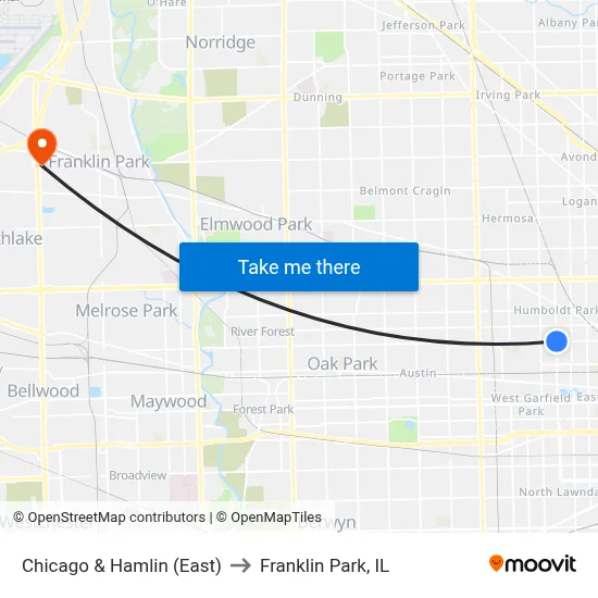 Chicago & Hamlin (East) to Franklin Park, IL map