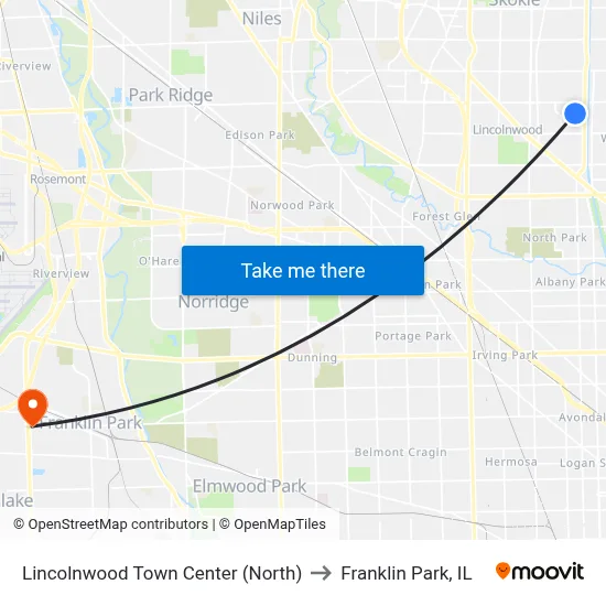 Lincolnwood Town Center (North) to Franklin Park, IL map