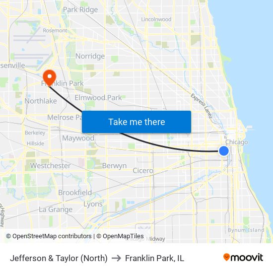 Jefferson & Taylor (North) to Franklin Park, IL map