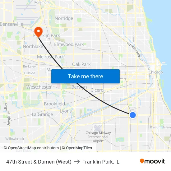 47th Street & Damen (West) to Franklin Park, IL map