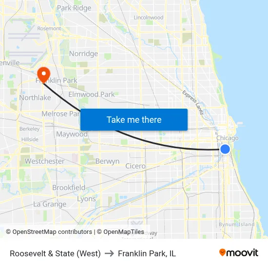 Roosevelt & State (West) to Franklin Park, IL map